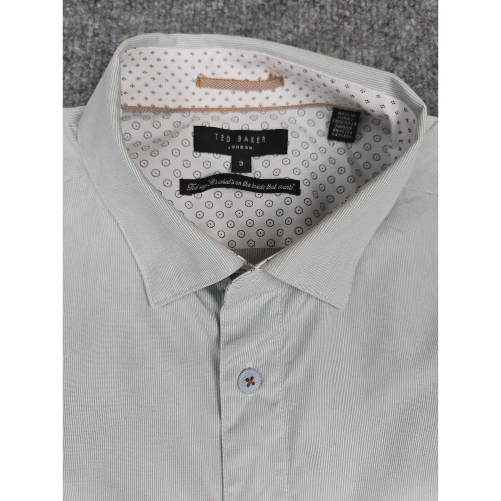 Ted Baker London Mens Size 3 M Short Sleeve Button Up Shirt Mint Green Striped